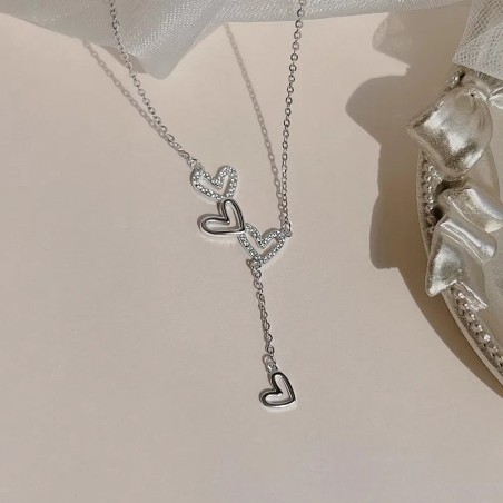 Collier coeur creux en argent regardé 925 avec pendentif pompon en diamant pour femme