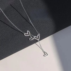 Collier coeur creux en argent regardé 925 avec pendentif pompon en diamant pour femme